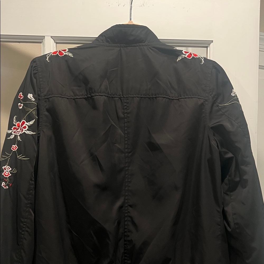 BCBGeneration Black Bomber Jacket with Floral Emb… - image 9
